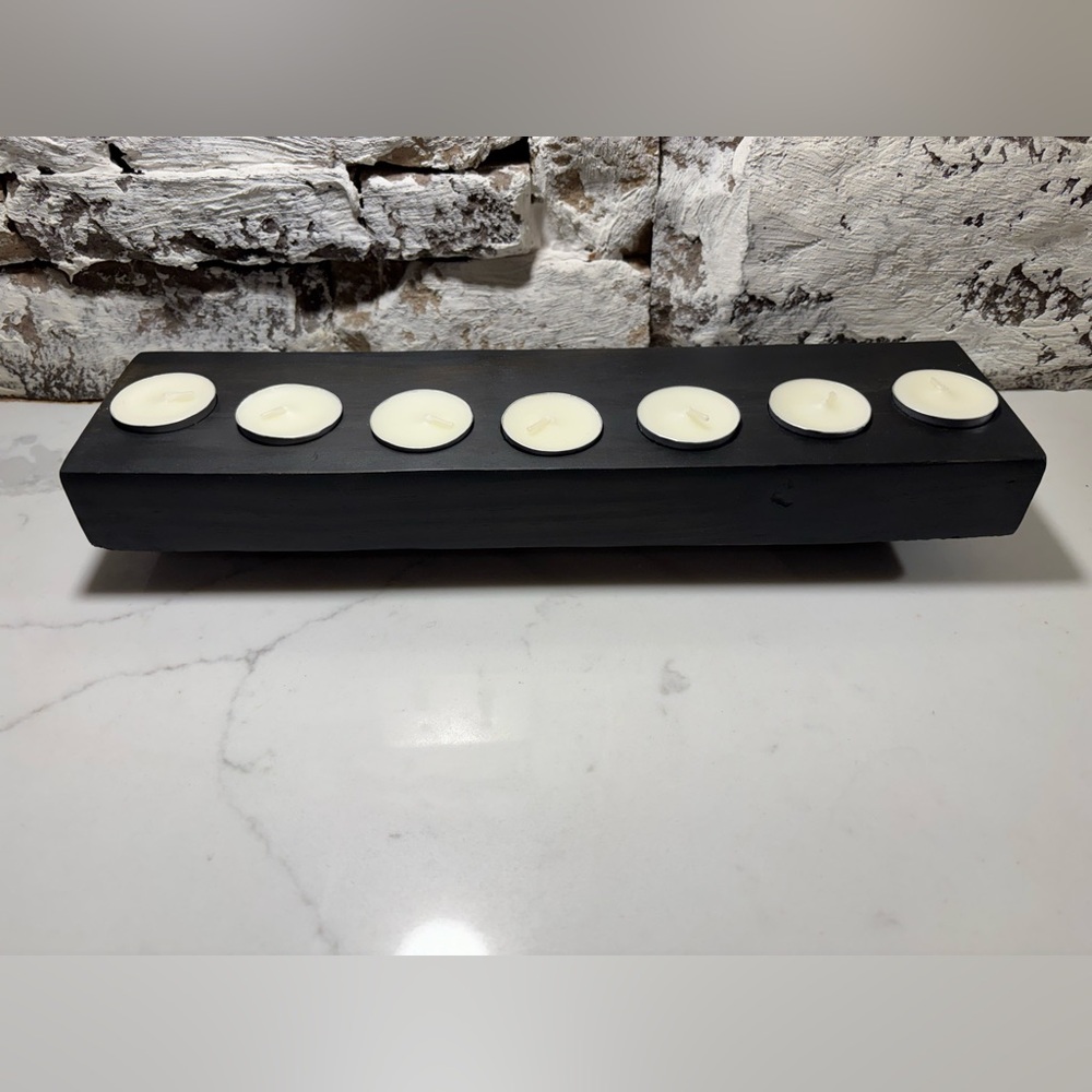 14” 7 Tea Light Back Candle Holder Made From Reclaimed Wood